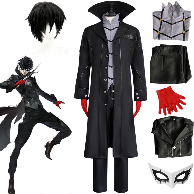 Black Face Mask Pack - P5คอสเพลย์อะนิเมะ Persona 5โจ๊กเกอร์ชุดยูนิฟอร์มสีดำชุดคอสเพลย์ดอกบัวทั้งชุด