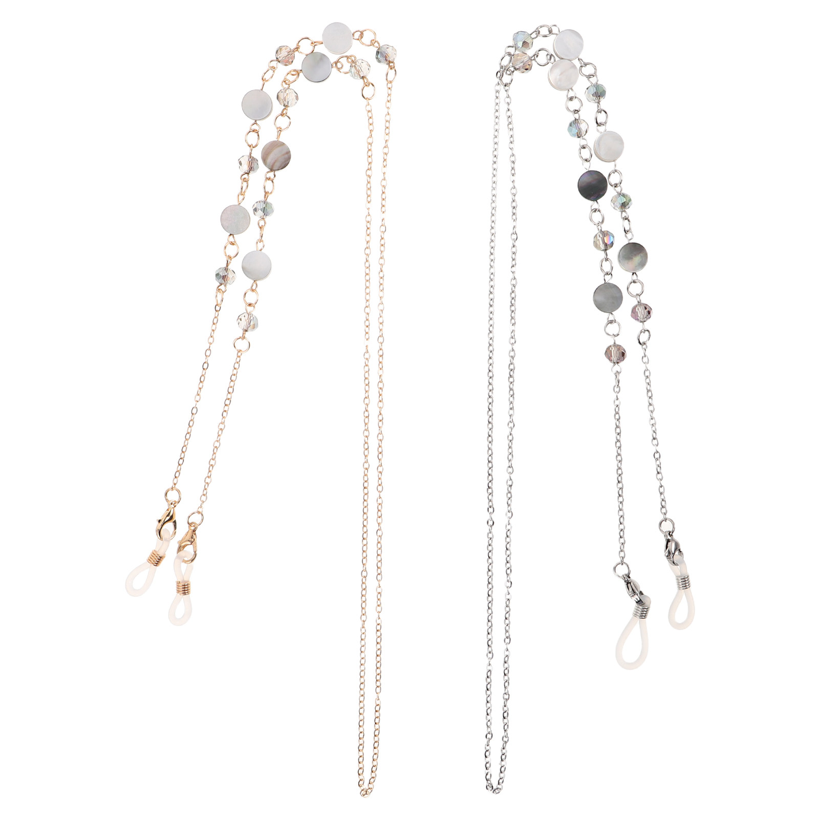 Mask Chain Holder - สายคล้องแว่นตาคริสตัลลายเปลือกหอย 2 ชิ้น สำหรับผู้หญิง ป้องกันการสูญหาย ใช้เป็นสายคล้องหน้ากากหรือสายคล้องแว่นอ่านหนังสือและแว่นกันแดด
