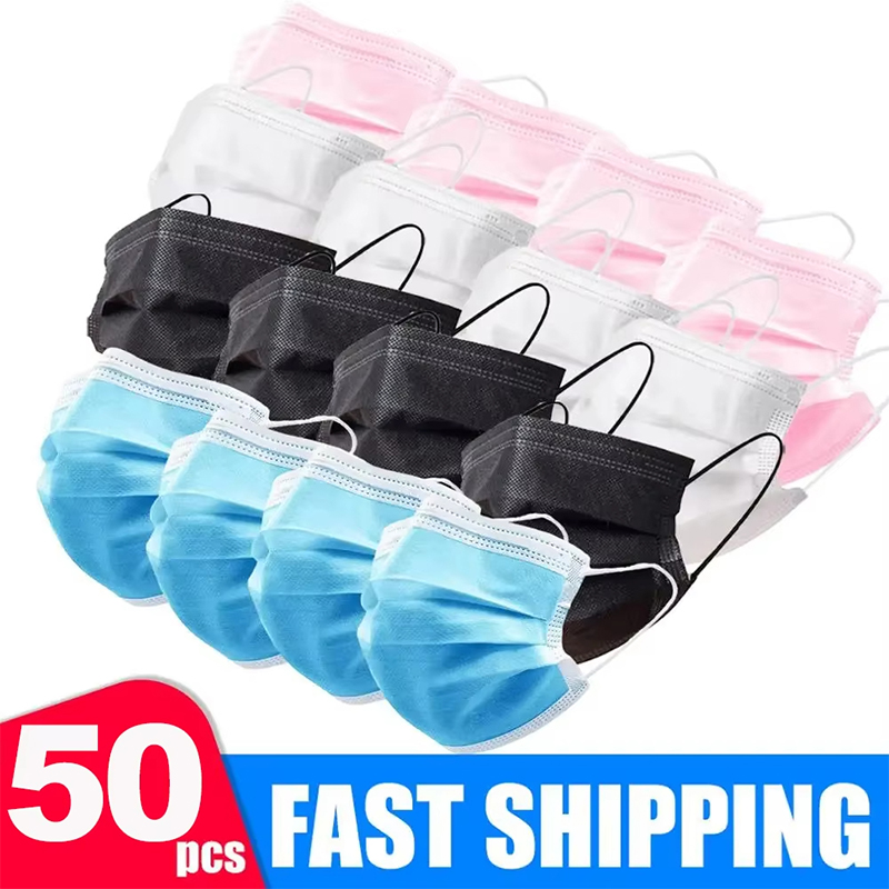 Disposable Mask Blue - 50 ชิ้น Unisex 3 ชั้นหน้ากากหน้ากากใบหน้าละลายผ้าทิ้งความปลอดภัย Anti