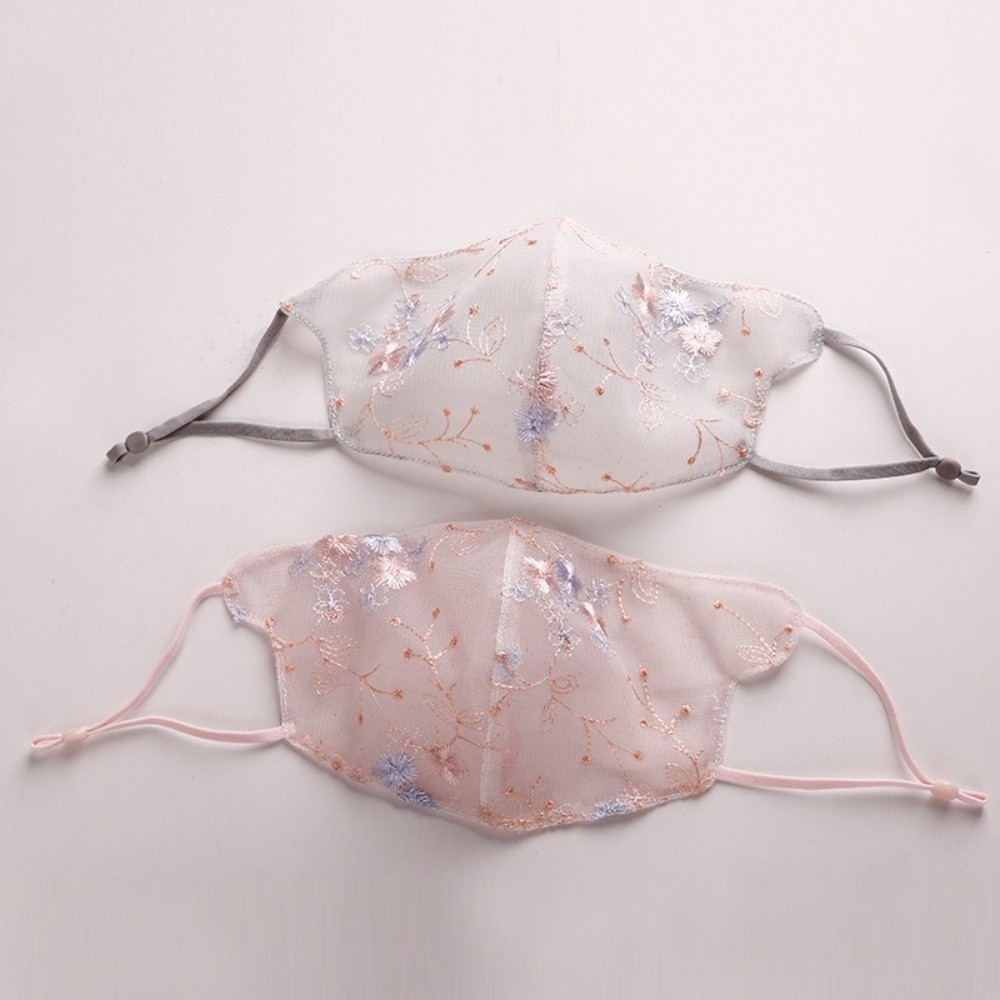 Cloth Face Mask Washable - หน้ากากปักลายดอกไม้แบบคลาสสิก หน้ากากกันฝุ่น หน้ากากลูกไม้ระบายอากาศได้ หน้ากากกันแดดแบบบางปรับได้