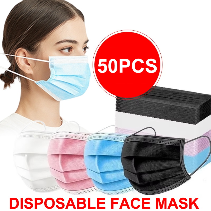 Disposable Mask Blue - 50 ชิ้น 3 ชั้นหน้ากากหน้ากากใบหน้าละลายผ้าทิ้งความปลอดภัยป้องกันฝุ่นหน้ากากป้องกันสีฟ้าผู้ใหญ่ไม่ทอหน้ากาก