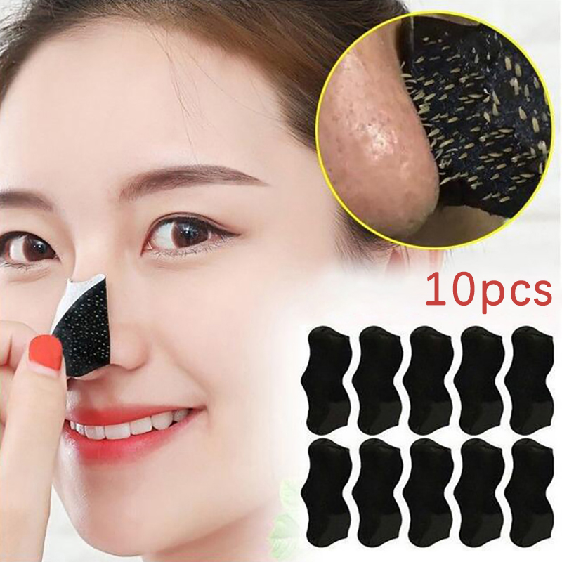 Black Face Mask Pack - แผ่นลอกสิวเสี้ยน 10 ชิ้น สำหรับทุกเพศ สีดำ ทำความสะอาดล้ำลึก