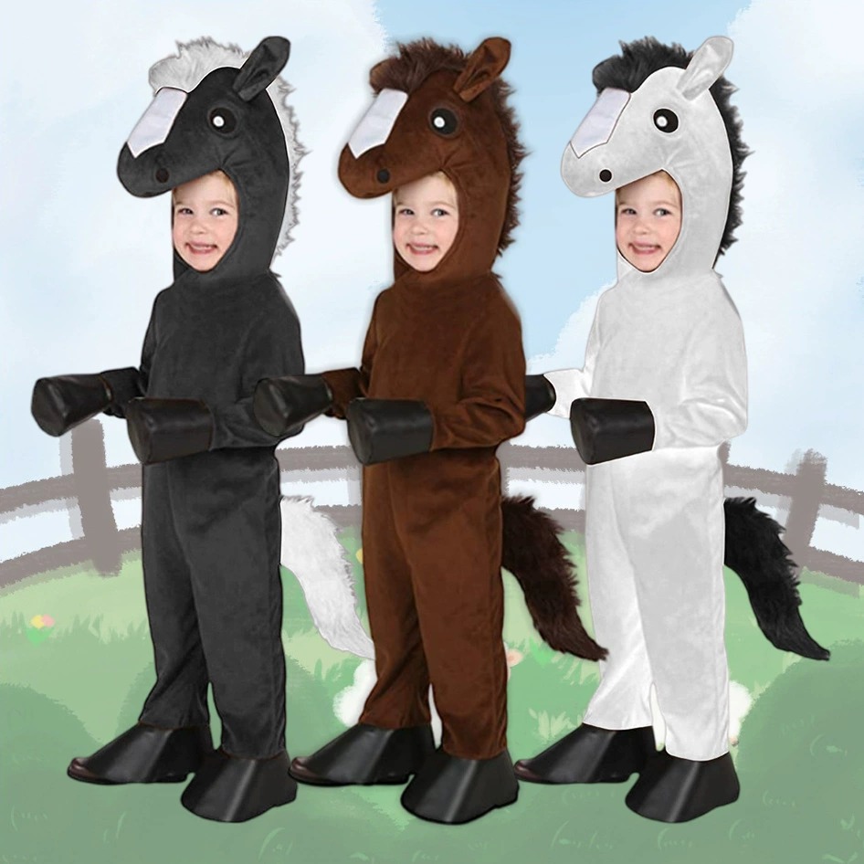 Black Face Mask Pack - หน้ากากม้าสีน้ำตาล ดำ ขาว ตลกๆ สำหรับเด็กวัยหัดเดิน ชุดคอสเพลย์ม้า