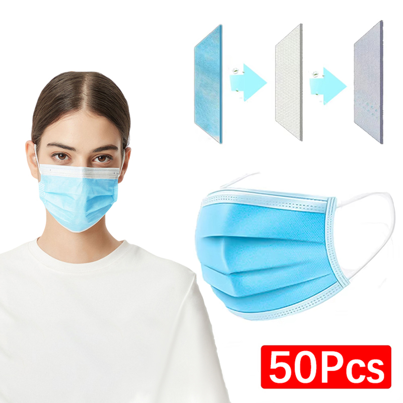50 ชิ้น 3 ชั้นหน้ากากหน้ากากใบ - Disposable Mask Blue บทวิจารณ์และราคา